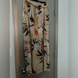 Tan floral maxi skirt with two slits